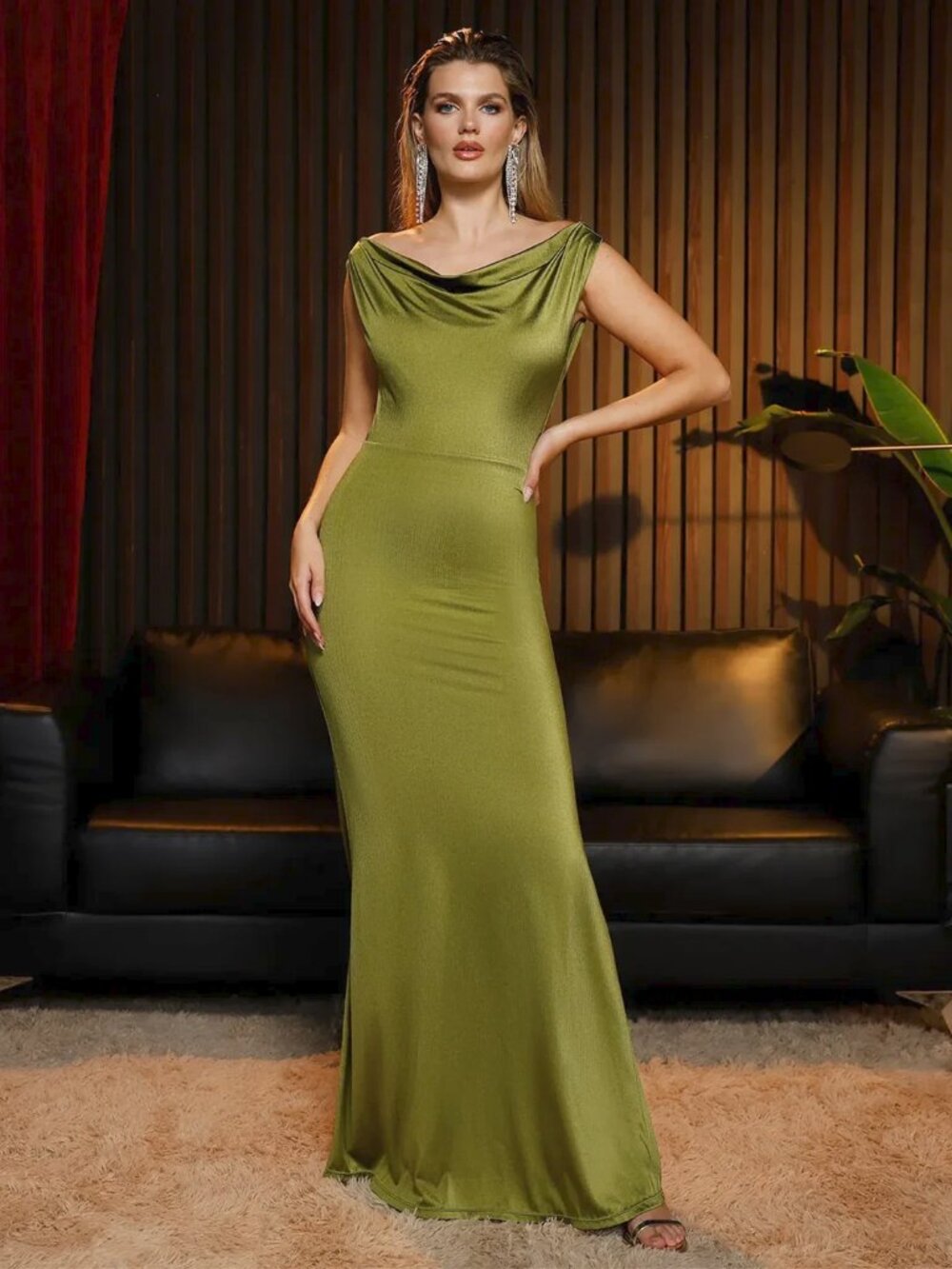 Popilush Shapewear Convertible Shine Sculpting Mermaid Dress - Green L
